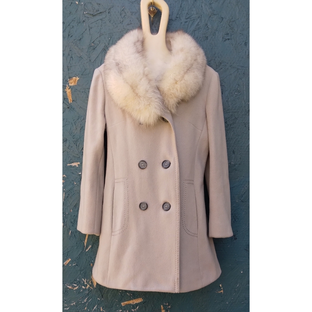 Vintage ILGWU Blue Fox Fur Collar Wool Pea Coat